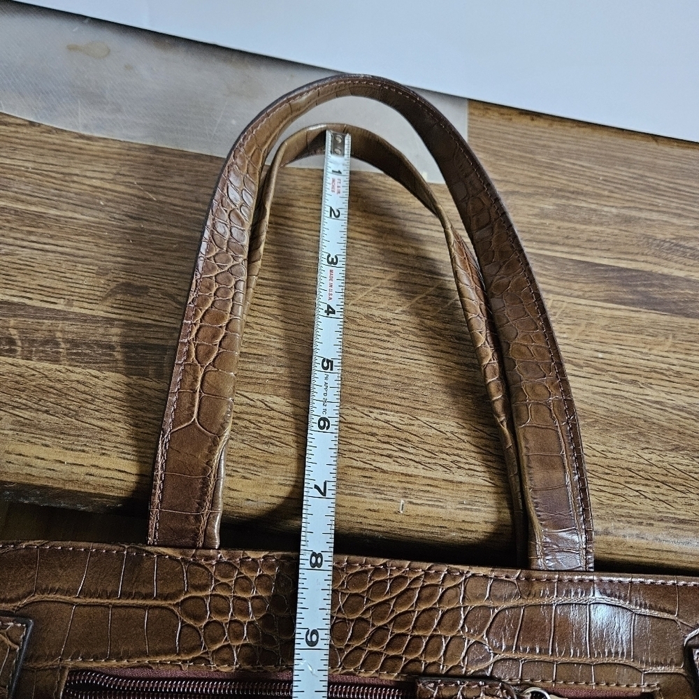 Vintage Cole Chocolate Brown Aux Crocodile Imprint Satchel Bag - Picture 16 of 16